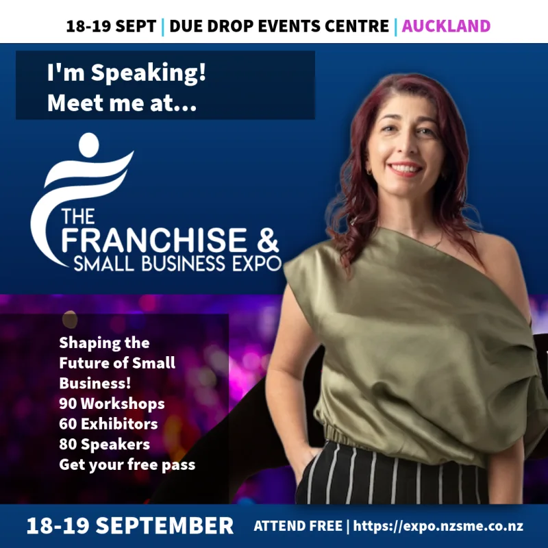 Cassandra Cadorin speaking at The Franchise & Small Business Expo, Auckland